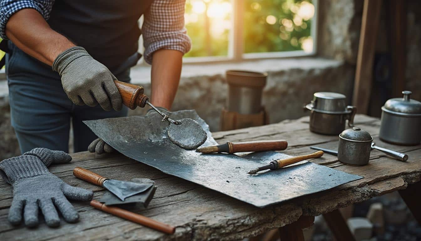 Illustration: Diagnostic des dommages et préparation avant de réparer une gouttière en zinc