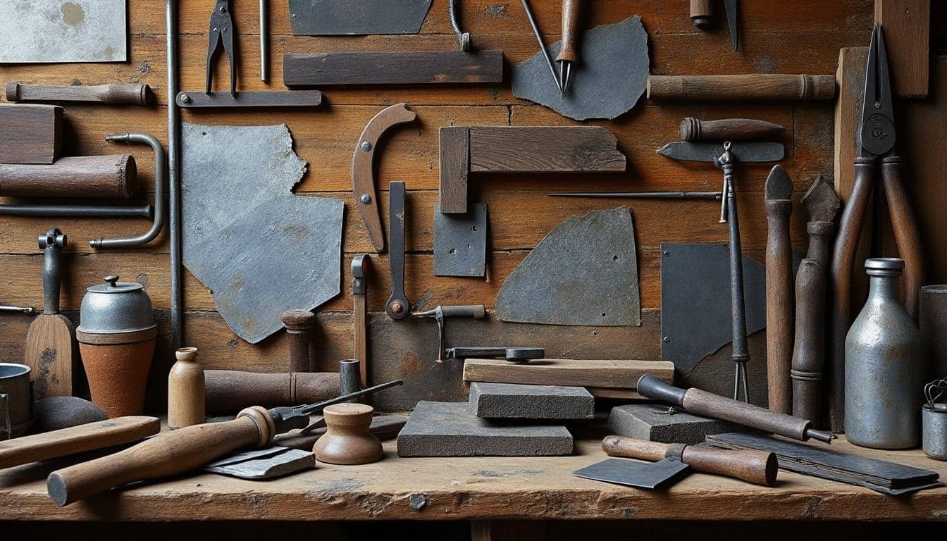 Illustration: Panorama des outils indispensables du couvreur zingueur