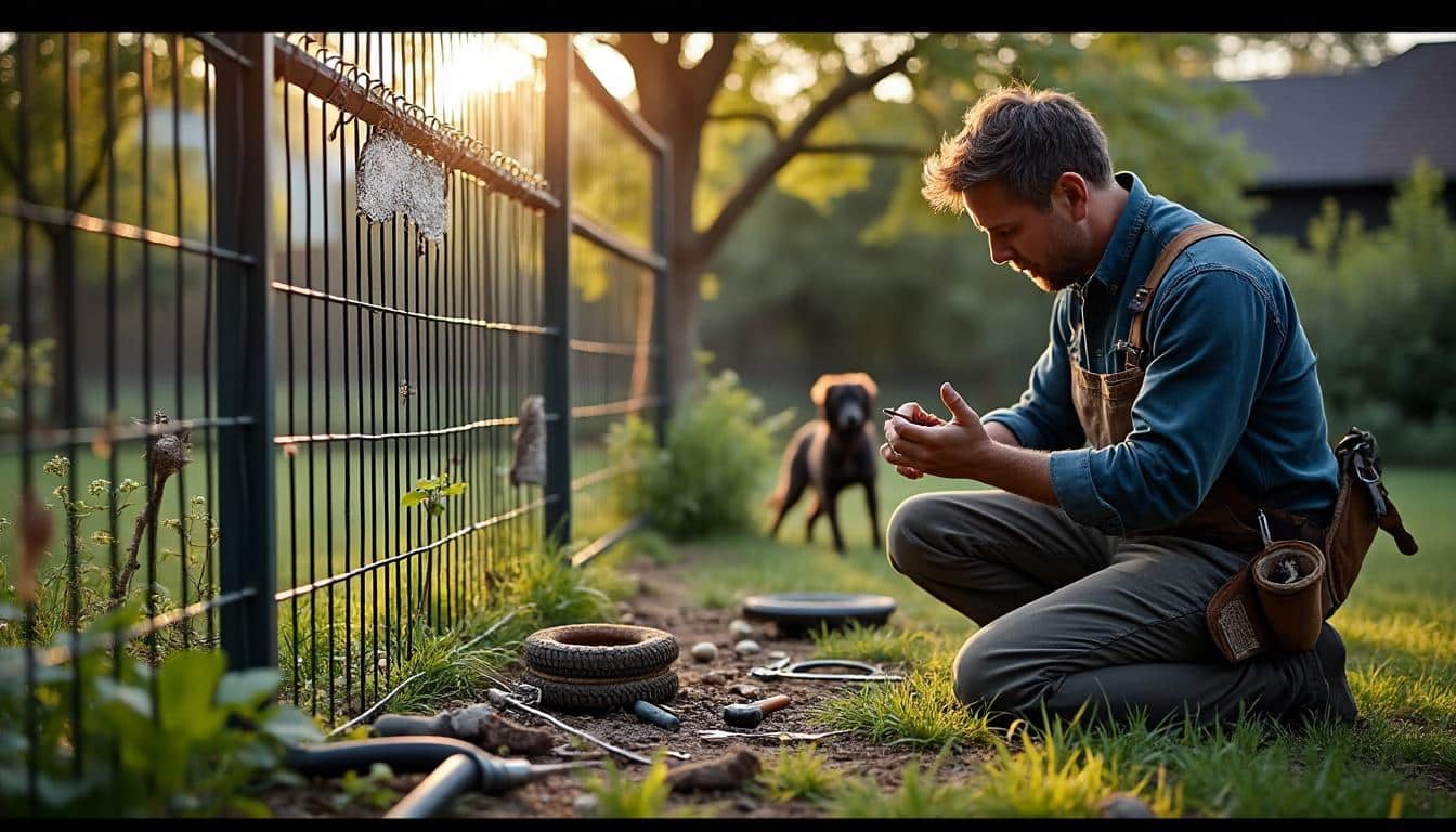 Illustration: Comment diagnostiquer et préparer la réparation d’une clôture grillagée abîmée par un animal