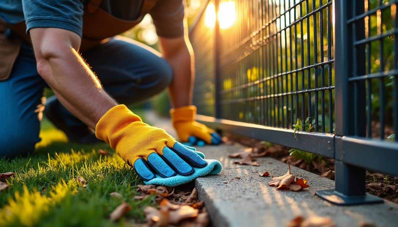 Illustration: Entretien régulier de la clôture en grillage avec soubassement en béton : les bons gestes à adopter