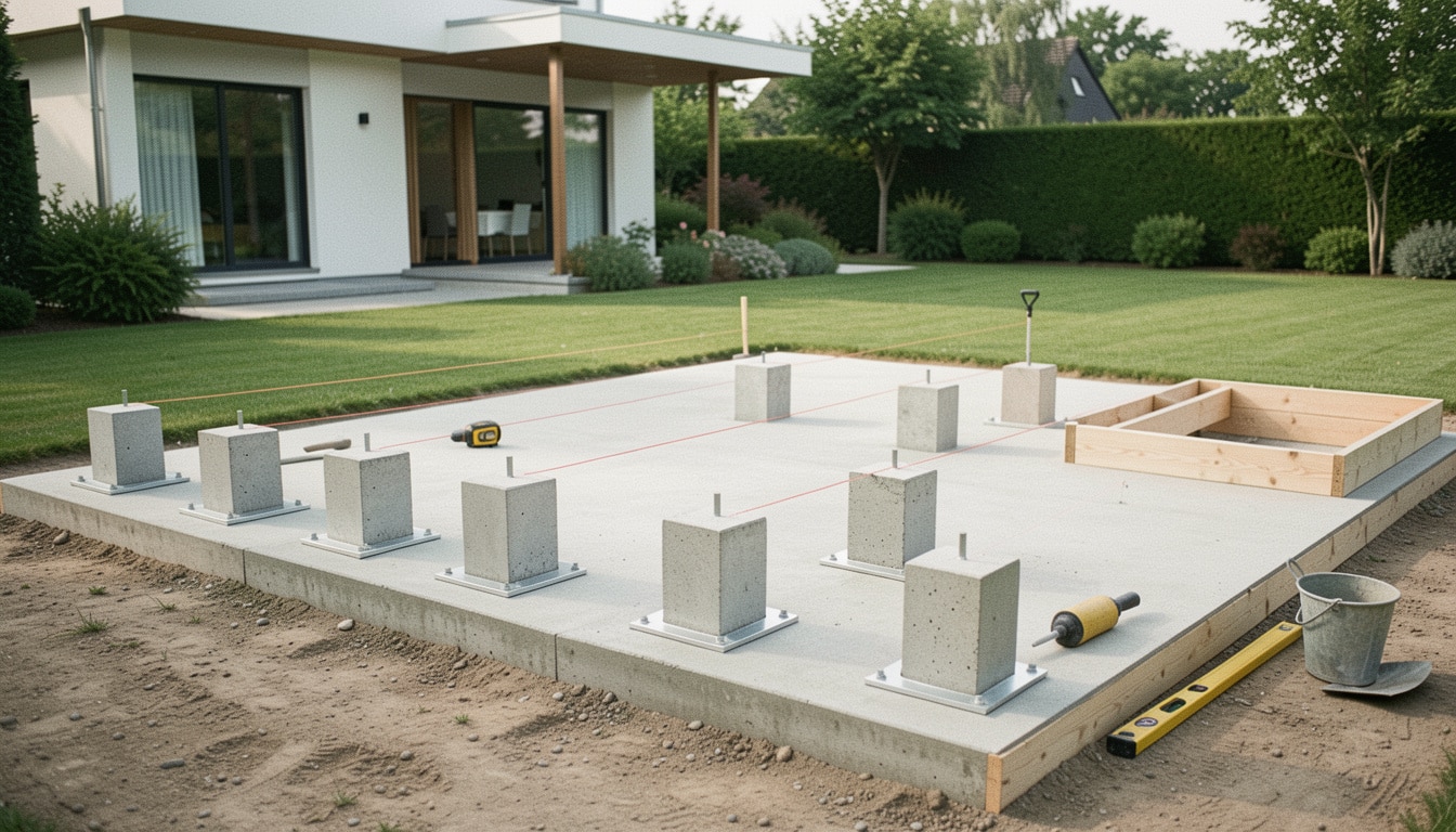 Fondations sur plots béton pour terrasse ou pergola